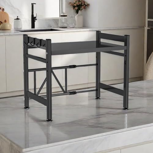 Expandable Carbon Steel Microwave Oven Rack with 6 Hooks