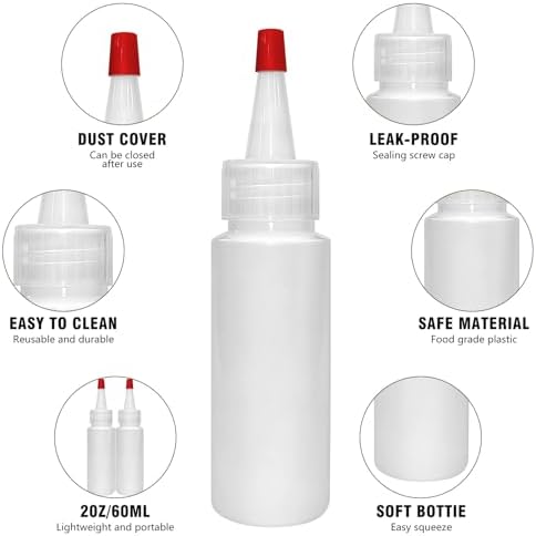 36 Pcs 2 oz Small Plastic Squeeze Condiment Bottles with Red Tip