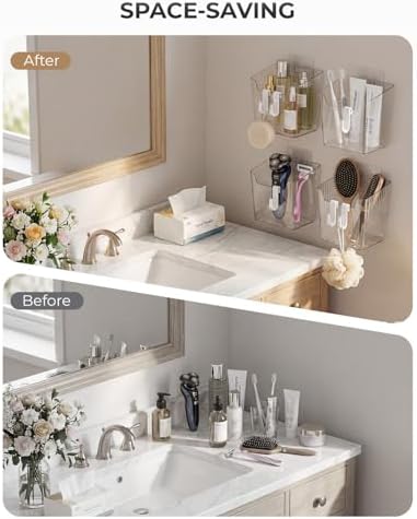 Wall Mount Organizer, 6 Hooks and 4 Pack Cabinet Door Storage Bins