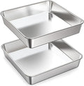 9 Inch Square Cake Pan Set of 2, Stainless Steel Baking Brownie Pan