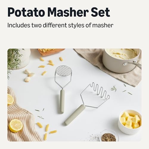 Amazon Basics Potato Mashers, 2-Piece Set, Stainless Steel, Soft Grip