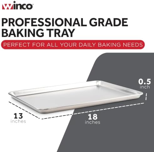 Winco 13" x 18" Aluminum Sheet Pan, 1/2 Size, Reinforced Rim, Closed
