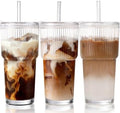 Iced Coffee Cups with Lids,Glass Cups with Lids and Straws,3 Coffee