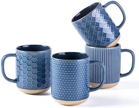 GBhome Coffee Mugs Set of 4, 16 oz Blue Coffee Cups with Large Handle