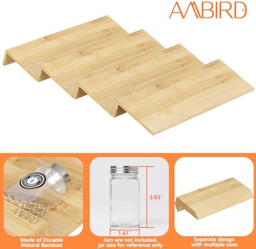 AMBIRD Bamboo Spice Drawer Organizer with Non-slip Mat,4 Tier - 2 Set