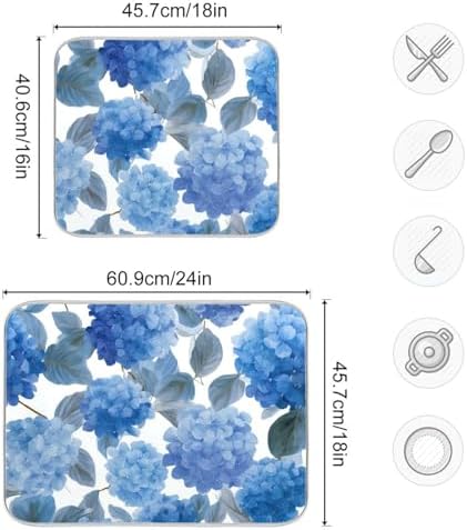 OTVEE Elegant Hydrangea Flower Art Dish Drying Mat for Kitchen Counter