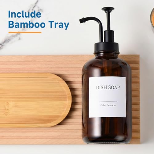 Glass Soap Dispenser Set, 500ml, Amber