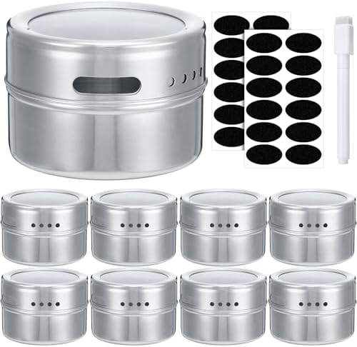 CHENGU 8 Pack Magnetic Spice Jars, 3 oz