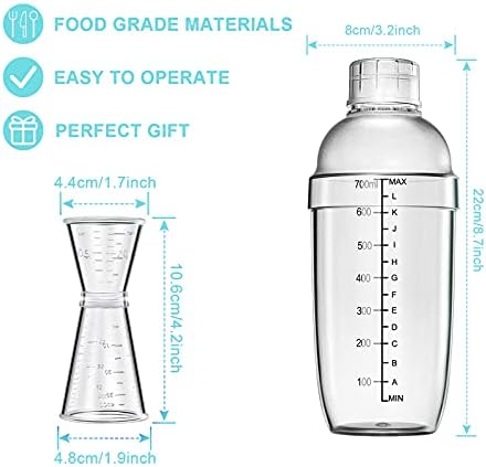 4 pcs Clear Cocktail Shaker Set 2 pcs Plastic bar Shaker with 2 pcs
