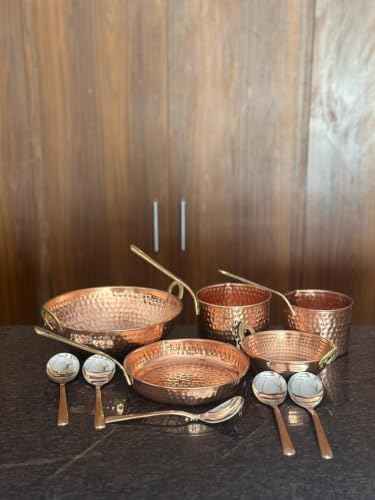 Pure Copper Cookware Set with Hammered Kadai, Saucepan & Fry Pan