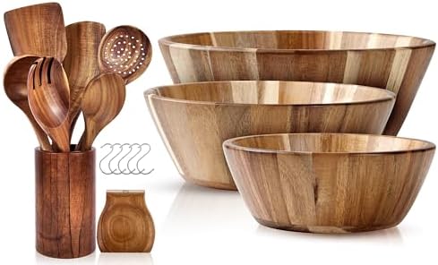 8-Piece Wooden Utensil Set with Holder