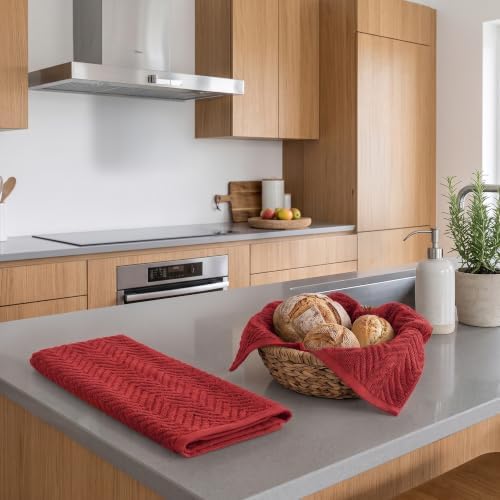 DecorRack 100% Cotton Kitchen Towels 15x25 in, Red Set (Pack of 4)