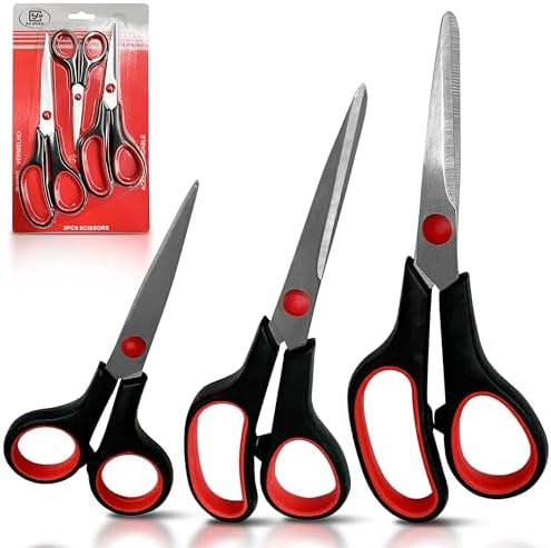 3-pack All Purpose Scissors 3 Sizes Ultra Sharp SS Blades Comfort
