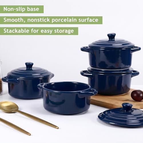 4Piece Mini Cocotte Set,16 oz Individual Baking Ramekins,Royal Blue