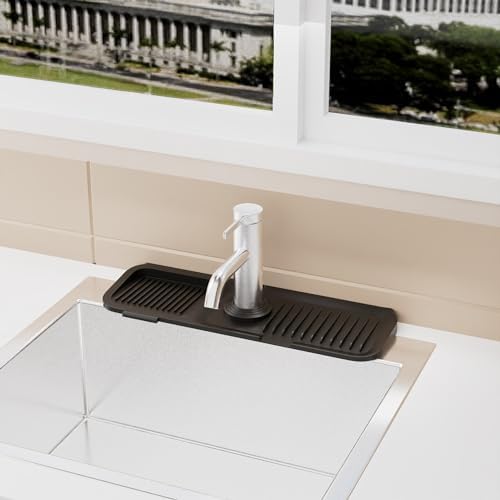 Kitchen Sink Splash Guard, Black 5° Sloped, Silicone Draining Mat for