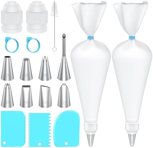 Piping Bags and Tips Set, 16 Inch Cotton Reusable 2 Piping Bags, 7