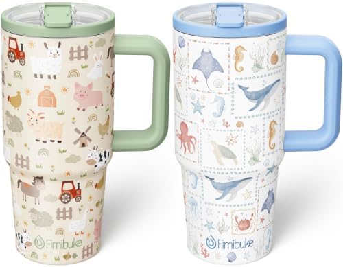 Fimibuke 20oz Toddler Tumbler with Handle & Straw, 2 Pack Insulated