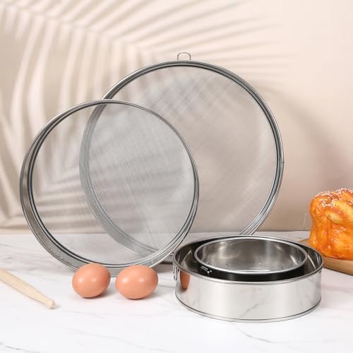 4 Pack Flour Sifter with Hanging Ring, Stainless Steel Fine Mesh