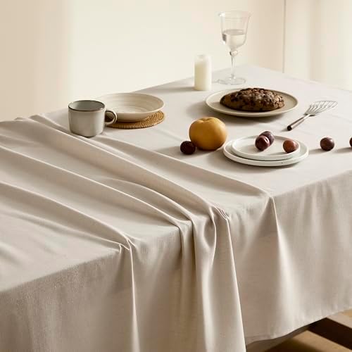 Beige Fabric Table Cloth for Dining Table Linen Farmhouse Rustic
