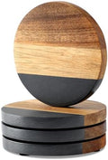 WLWNWFT Marble Acacia Wood Drinks Coasters Set of 4, Modern Rustic