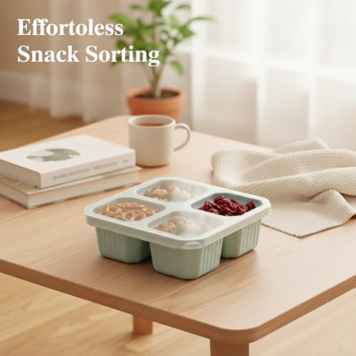 Home Organizers 4-Compartment Snack Box with Lid, Divided Dry Food