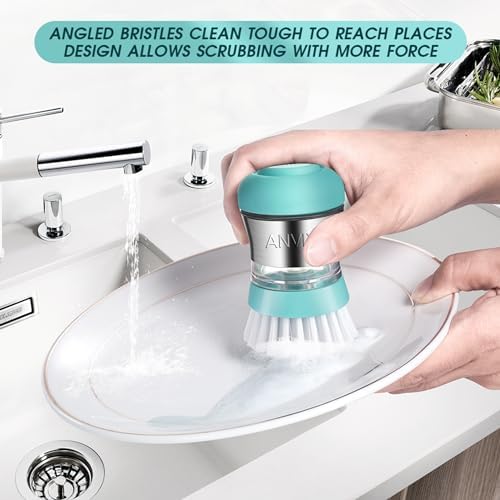 Soap Dispensing Palm Brush, Stainless Steel, Tiffany Blue