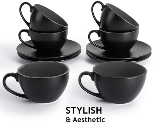 MIAMIO - Set of 6, Ceramic Stackable Cappuccino Cups Set / 6 Ounce