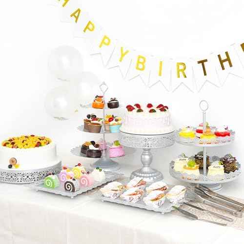 11Pcs Silver Cake Stand Set, Metal Dessert Table Display Set