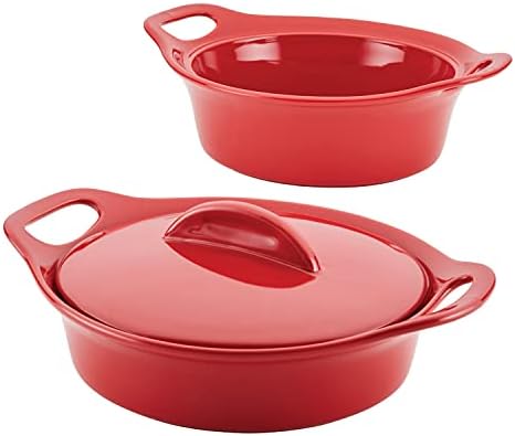 Rachael Ray Ceramic Casserole Baker Set, 3-Piece, Red