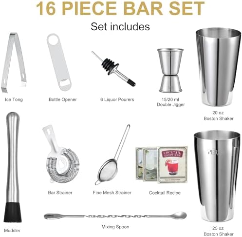 Cocktail Shaker Set, 16 Piece Bartender Kit, Cocktail Shaker