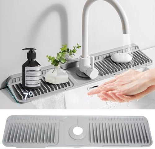 24"Longer Silicone Faucet Mat For Kitchen Sink Splash Guard Gray