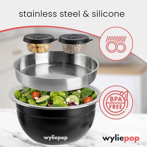 64oz Stainless Steel Salad Bowl Kit & 3Pcs Bamboo Cutlery Set with 2x