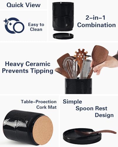 Utensil Holder, 7.2" Kitchen Utensil Holder for Counter, 2-in-1