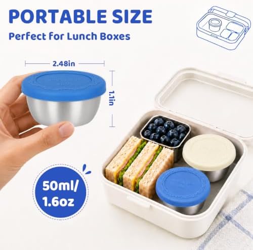 6 Pack Salad Dressing Containers to Go - 1.6 oz Reusable Stainless