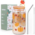 16 oz Fall Pumpkin Glass Cup With Lid & Straws Pumpkin Gifts for Women
