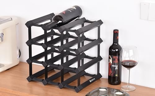 Countertop 12-Bottle Freestanding Modern Black Metal Wine Rack for