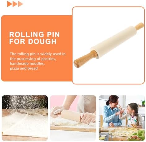 Silicone Rolling Pin Xmas Dough Roller Pin with Wood Handle