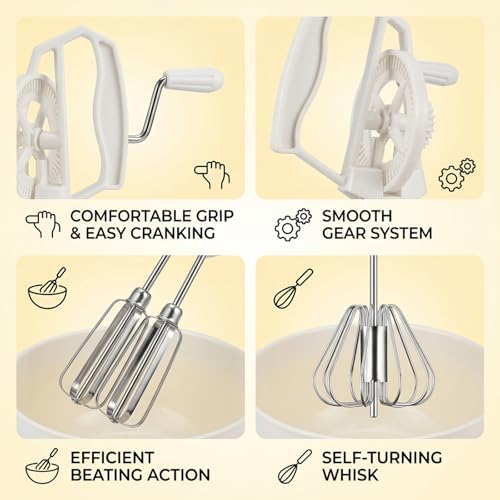 2 PCS Egg Beaters Hand Crank, Manual Egg Whisker Set with Stainless