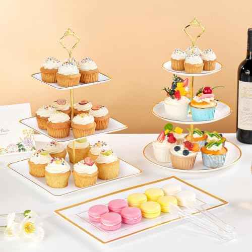 13 Pcs Dessert Display Set, 6 3-Tier Cupcake Stands, 4 Trays & 3 Tongs