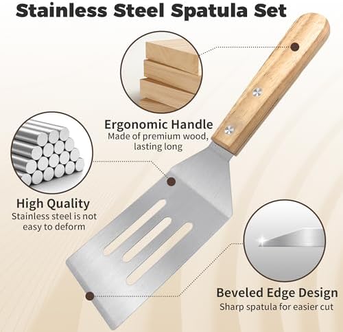 2PCS Stainless Steel Spatula, Wooden Handle