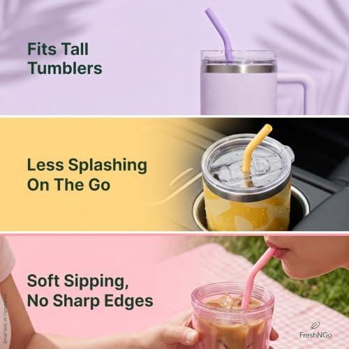 11.6in 10PCS Bent Silicone Straw Set with Caps, Case & Brush