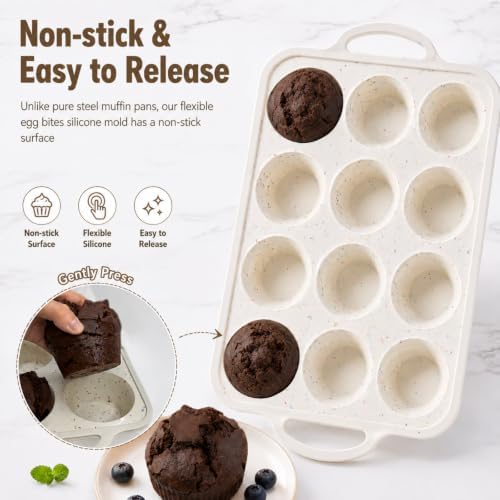 2 Pack 12 Cup Silicone Muffin Pan With Metal Reinforced Frame