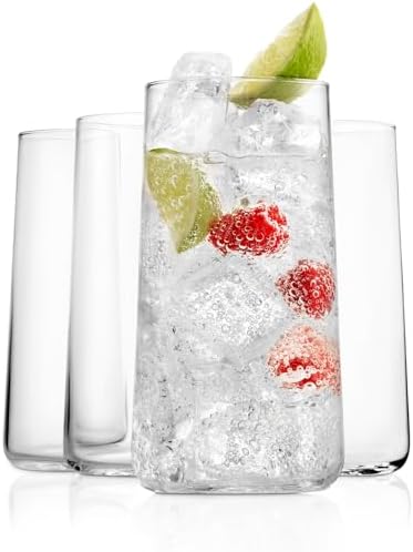 BENETI Modern Crystal Glass Cups, Tall Highball Drinking Glasses Set