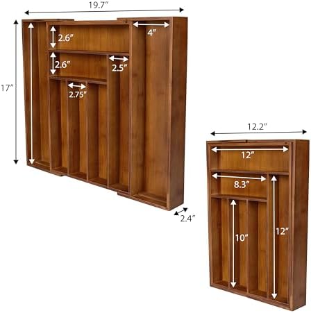 happimess Hudson Kitchen Drawer Organizer 12.2" Bamboo 8-Slot, Brown