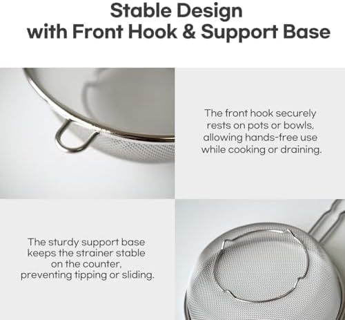 8′′ Stainless Steel Fine Mesh Strainer with Feet – Standing Colander