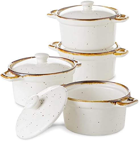 ONEMORE Mini Cocotte Set of 4, 12 oz Ceramic Ramekins with Lids and