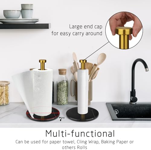 Paper Towel Holder, Brushed Gold, 7 Inch Black Marble Base