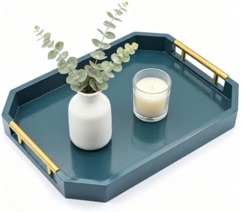 Decorative Wood Serving Tray with Polished Gold Handles, Octagon MDF