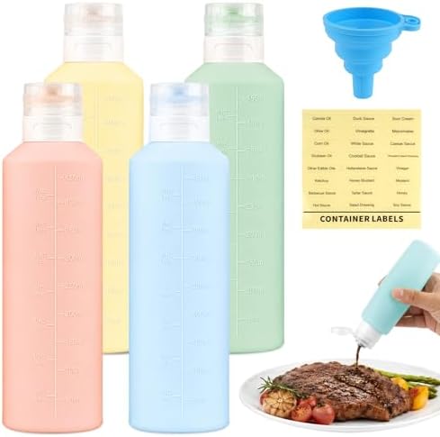 4Pcs Condiment Squeeze Bottles, 16 oz Silicone Squeeze Bottles For