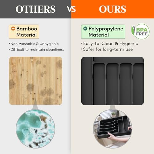 Lifewit Plastic Silverware Organizer, Expandable Kitchen Drawer